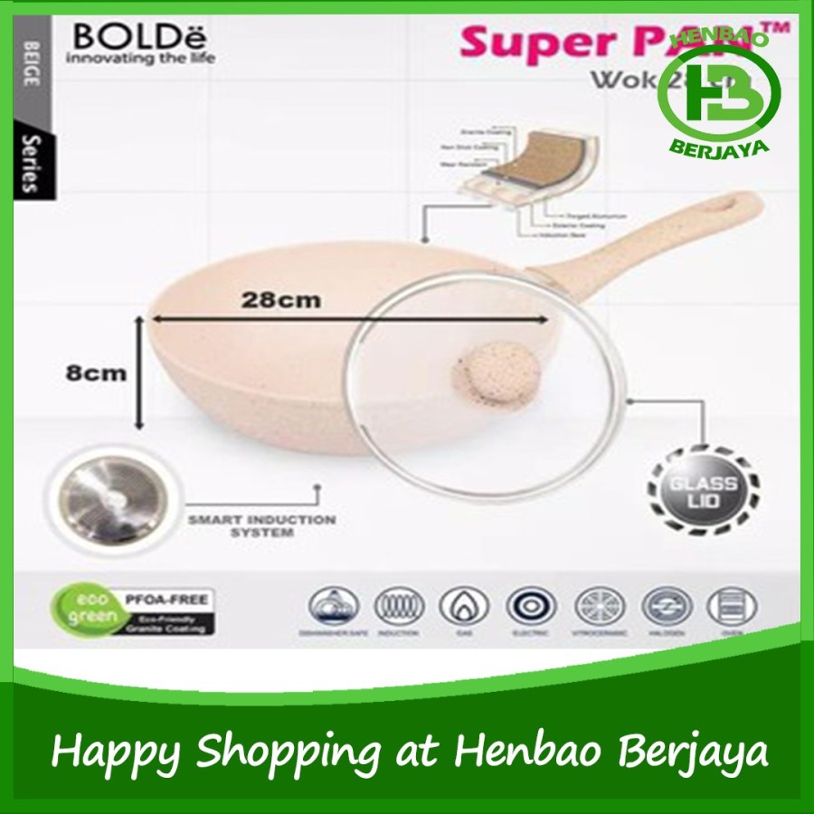 Bolde Super Pan Wok 24cm Panci Wajan Granite Ceramic Beige Superpan