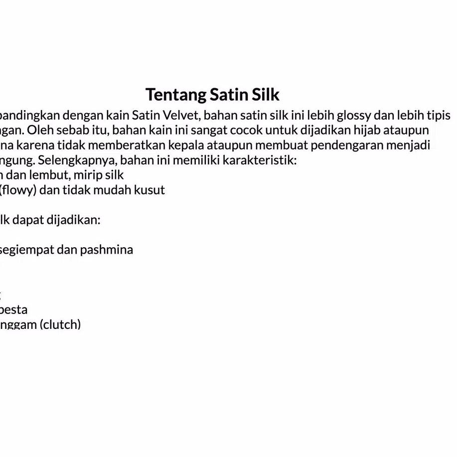 Terbaruϟday 1Meter Kain Satin Silk Sutra Maxmara Premium Jakarta Charmuse Bahan Satin Meteran Grosir
