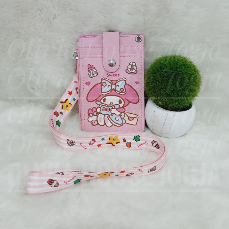 Dompet Kartu Melody Tali Pink Cute Dompet Koin Melody Tali Pipih Dompet Melody