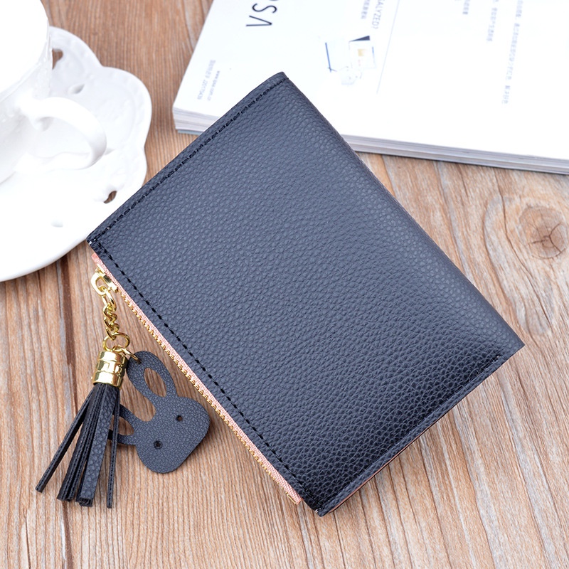 DOMPET LIPAT WANITA MINI IMPORT KARTU KULIT HITAM KECIL TIPIS GIVETHA WA544B5 SLOT UANG KOIN PENDEK KEKINIAN REMAJA SIMPLE LUCU FASHION KOREA BRANDED BATAM