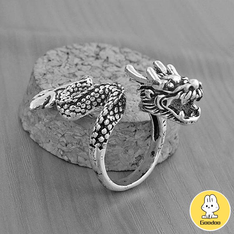 Cincin Tunggal Desain Hewan Naga National Gaya Retro -Doo