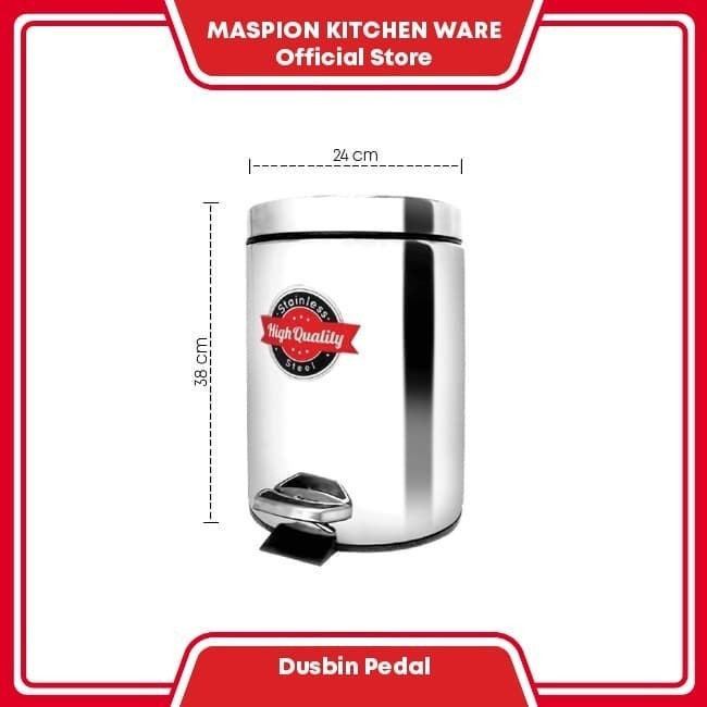 MASPION DUSTBIN 12L DUST BIN PEDAL STAINLESS STEEL TEMPAT SAMPAH KANTOR 12 L