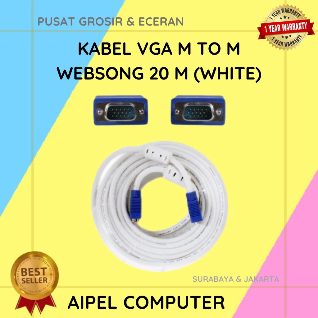 KVW20 | KABEL VGA MALE TO MALE WEBSONG 20 M (WHITE)