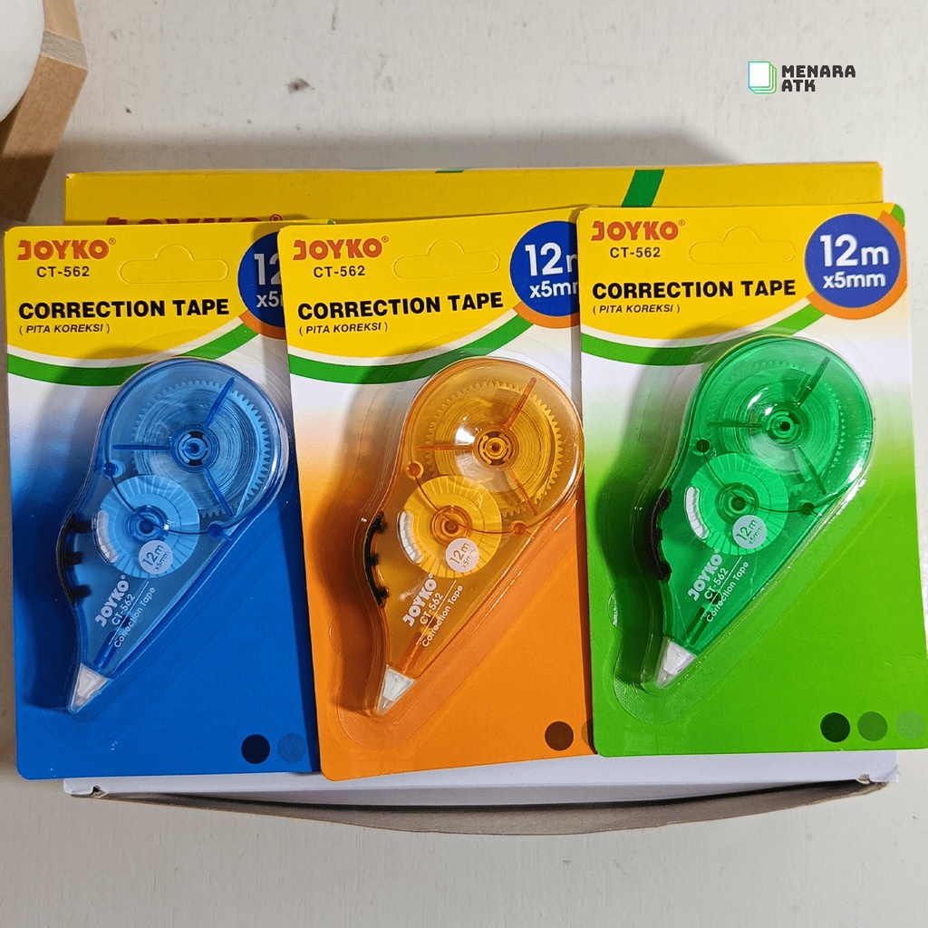 

JOYKO Tipe X Correction Tape CT-562 Dorong OREN, BIRU, HIJAU 12M X 5MM (12PCS)