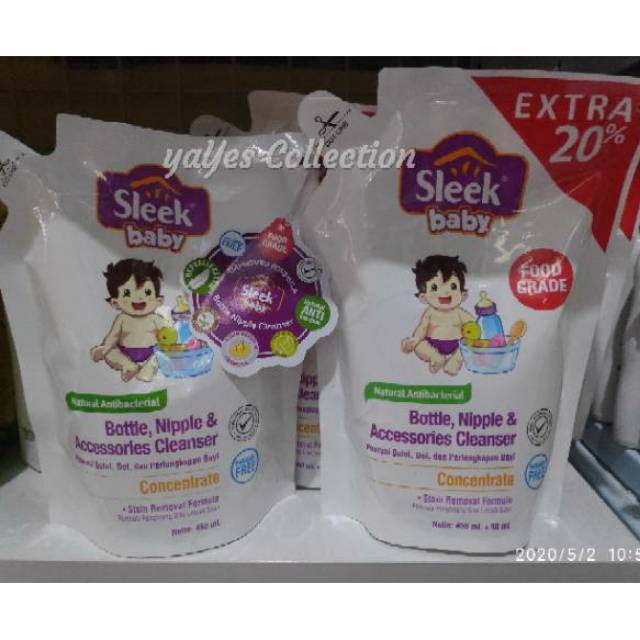 Sleek baby bottol nipple cleanser 450 ml refill refil cuci botol dot mainan bayi sleak slek