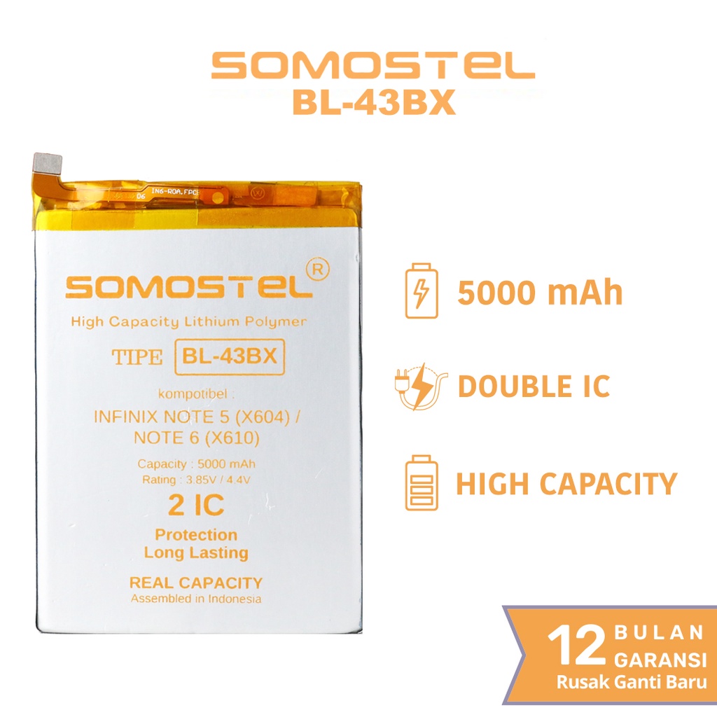 Somostel - BL-43BX Infinix Note 5 X604 / Note 6 X610 Batre Batrai Baterai