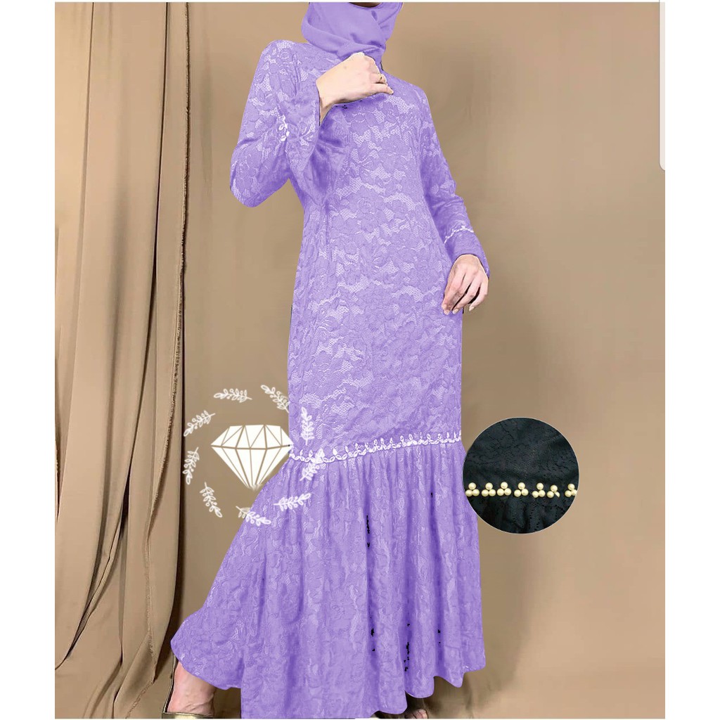 PCS MAXY NURHALIZA DUYUNG MUTIARA BRUKAT FASHION PAKAIAN WANITA DRESS GAMIS MAXI 5 UKURAN M L XL XXL 3XL MS ADA VIDEO REVIEW ASLI PRODUK-Lilac L