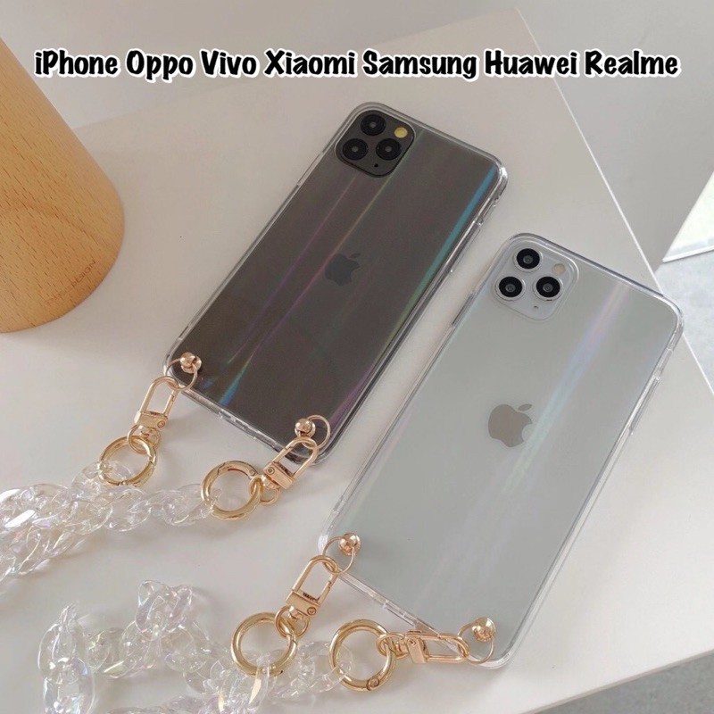 Case Chain Hologram IPHONE 11 12 0Pro Max OPPO RENO 3 4 5 5F 4F Realme C21 C25 6 7 Narzo 30A 20 Pro