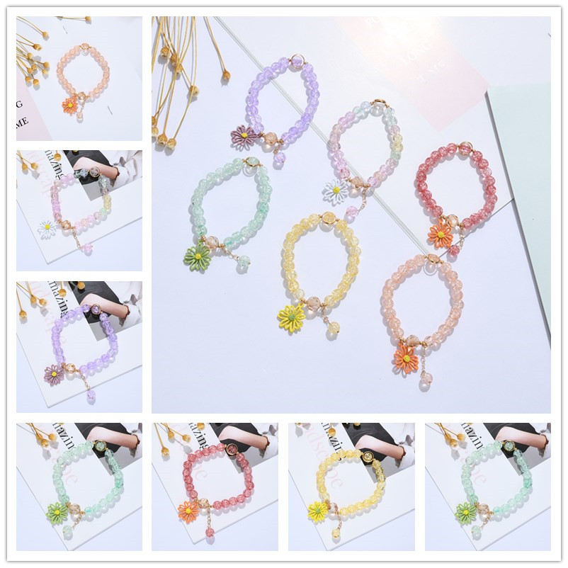 Ins Daisy Flower Bracelet For Women Girls Fashion Glass Crystal Beads Bracelets Jewelry Accessories