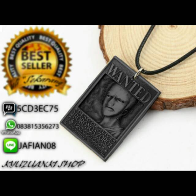 Kalung ONEPIECE Roronoa Zoro Wanted Dead or Alive aksesoris cosplay unik langka impor korea