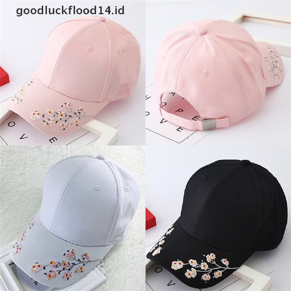 Topi Baseball Snapback Motif Bordir Cherry blossoms Untuk Wanita