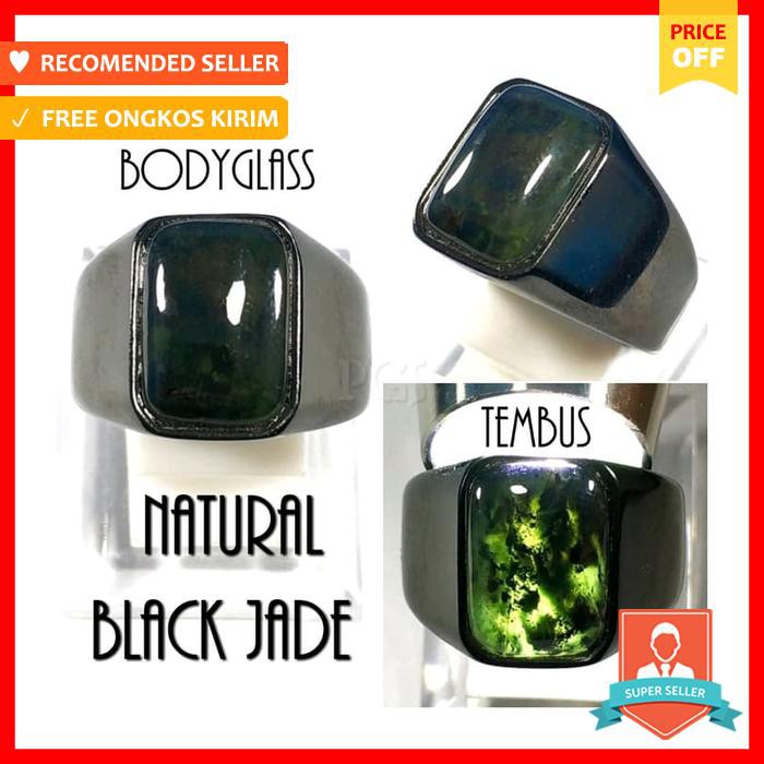 CINCIN BATU AKIK NATURAL BLACK JADE ACEH RING TITANIUM HITAM OCTAGON