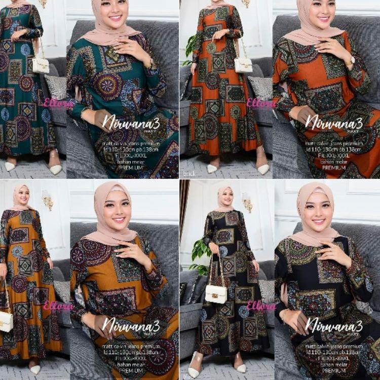 [PROMO ZG842] Ranting Nirwana 3 Gamis Wanita Calvin Jeans Maxy Tebal Adem Melar Ibu Jumbo Motif Bung