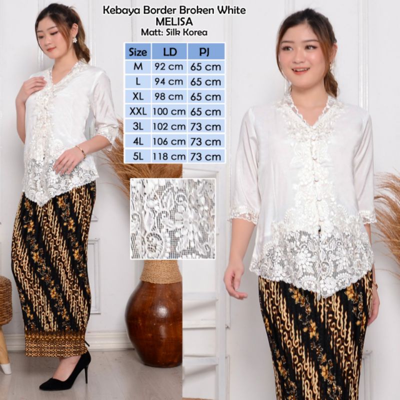 Atasan Kebaya encim modern katun silky import kombinasi brukat bordir lengan 3/4 senada wanita-Melissa bw