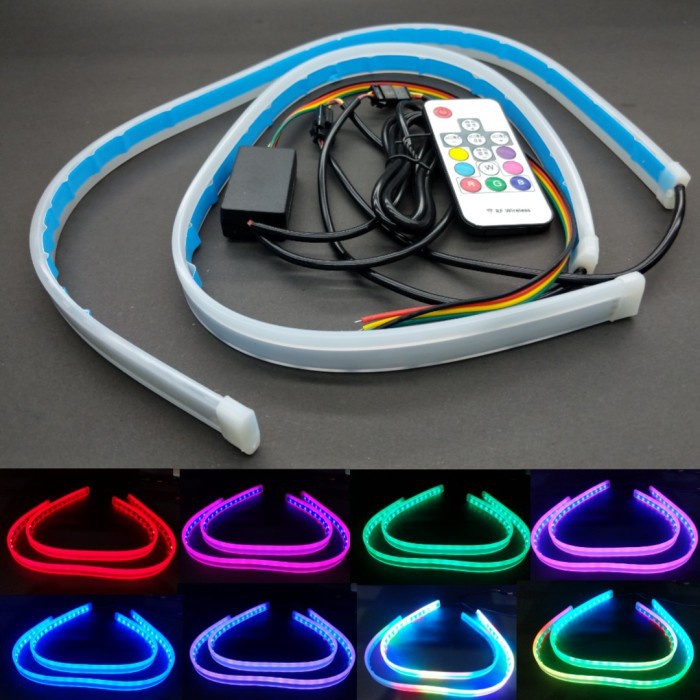 Lampu LED DRL Alis Flexible 60 CM Flexibel 60CM RGB Remote Mobil