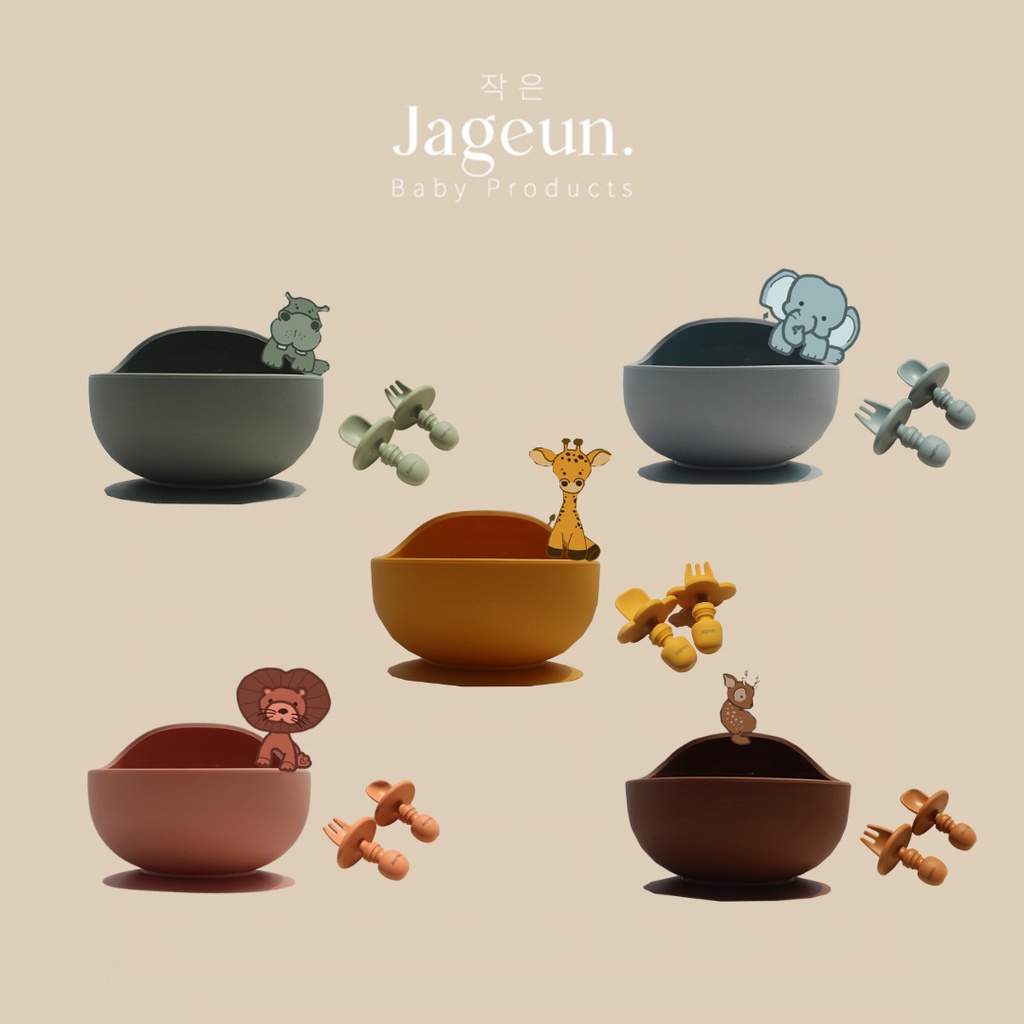 JAGEUN Premium MP-AS set l Silicone Baby Suction Bowl, Silicone Training Spoon &amp; Fork  GIFT SET