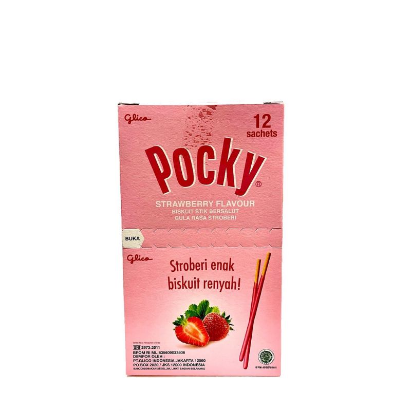 

Glico Pocky Sachet Strawberry 1 kotak isi 12 single box stroberi stik AYES TOSERBA