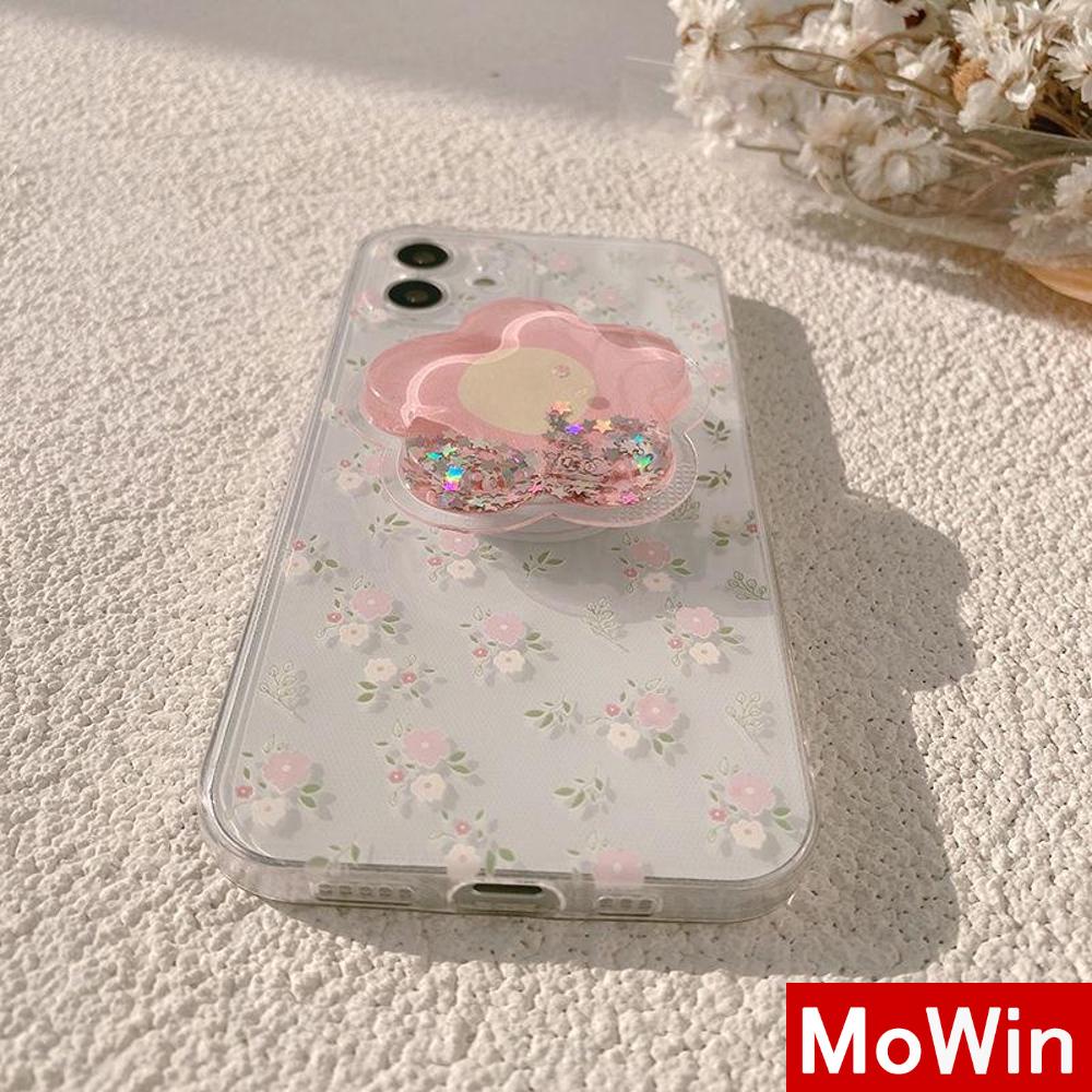 Soft Case Silikon Transparan Motif Bunga Dengan Popsocket Untuk Iphone 13 Pro Max 12 11 Pro Max 7