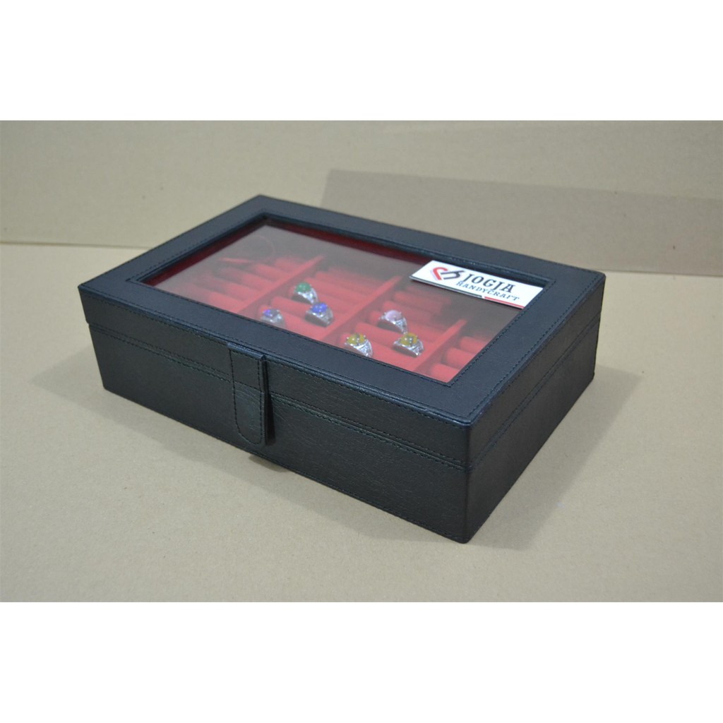 Exclusive Black Red Universal Ring Box Organizer - Kotak Tempat Cincin