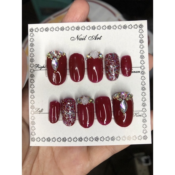 kuku palsu pengantin maroon simple dan mewah// nail art wedding
