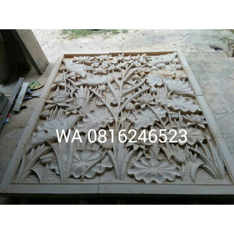relief batu ukir ornamen batu putih hiasan dinding