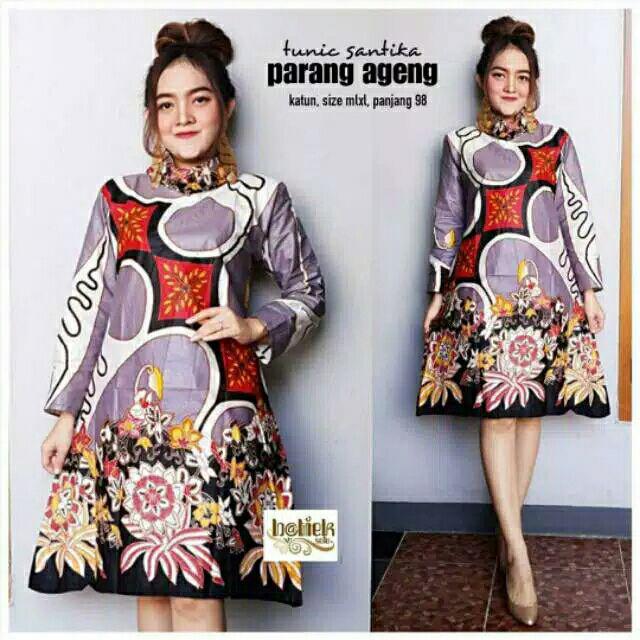 Tunik Batik Kode 602 Kancing Depan Krah Dk Tangan 7/8 Bhn Katun Batik Zaitun By Ratoe Modern