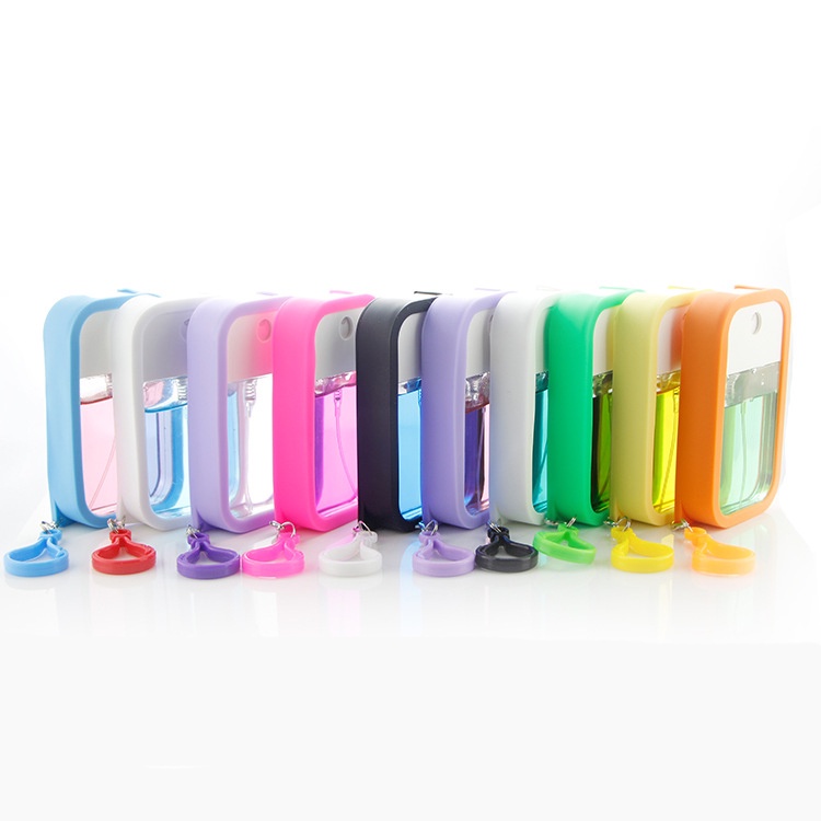 [Featured] 38ml Portable Mini Square Card Empty Refillable Spray Bottles With Silicone Cover Keychain