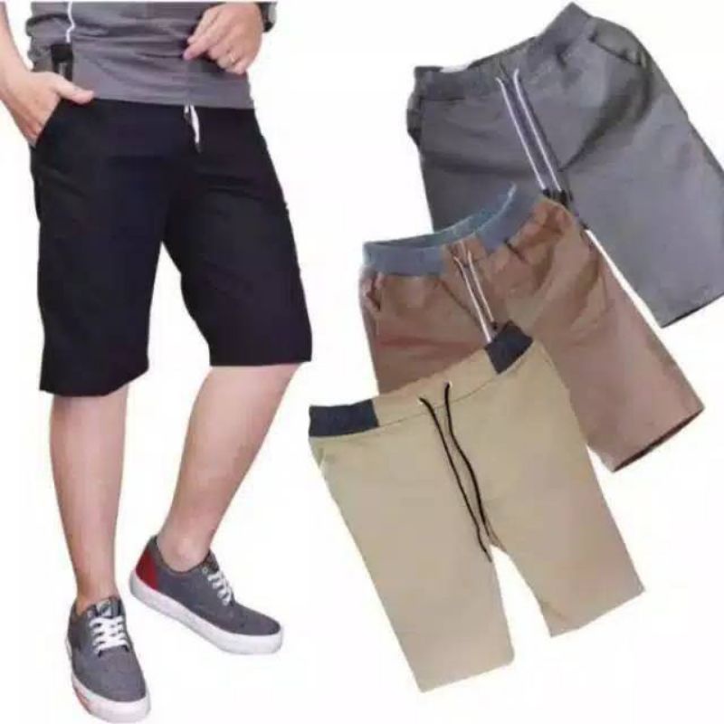 ( PROMO ) Celana Pendek Pria Cowok Dewasa Chino Rip Karet Pinggang Kolor Chinos Katun-4