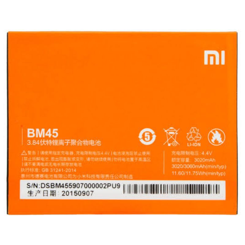 BATTERY BATTERY BATERAI XIAOMI BM45 REDMI NOTE 2 ORIGINAL