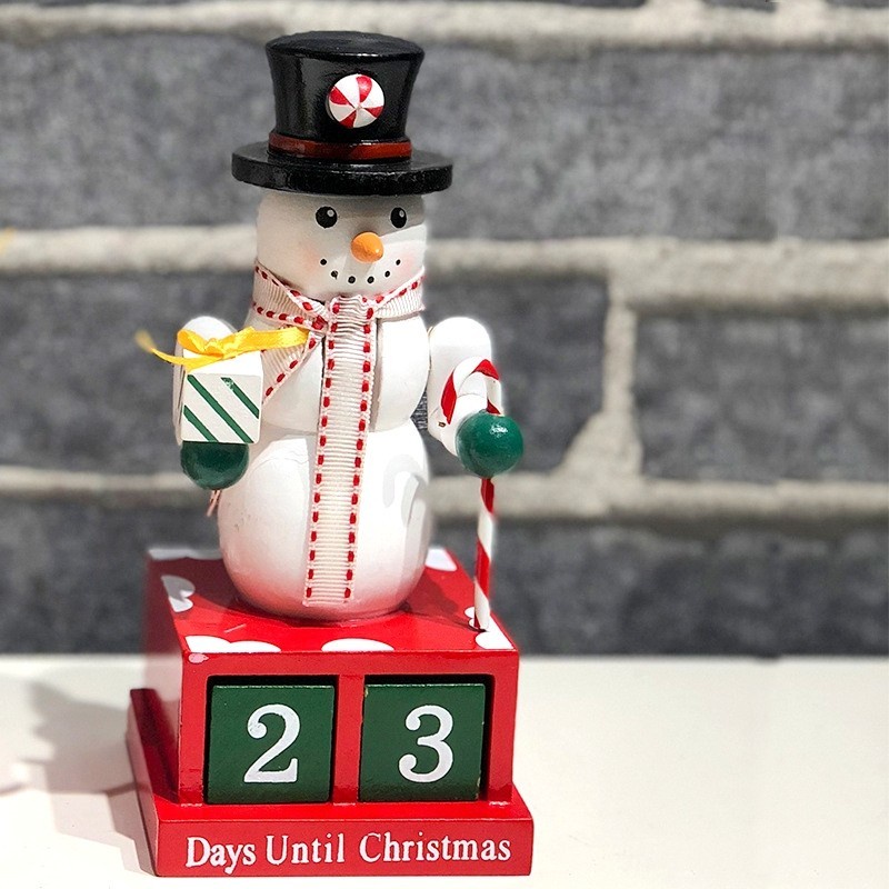 Kalender Kayu Natal Christmas Countdown Nutcracker Dekor Santa Snowman