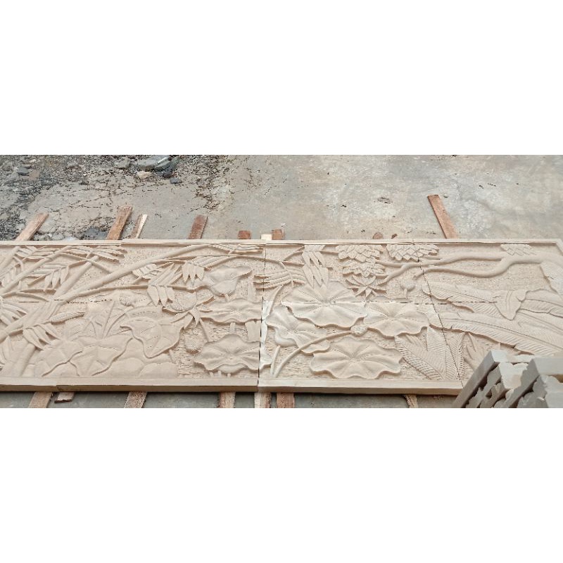 relief dekorasi pemandangan sawah ukiran Batu alam hiasan dinding paras putih jogja