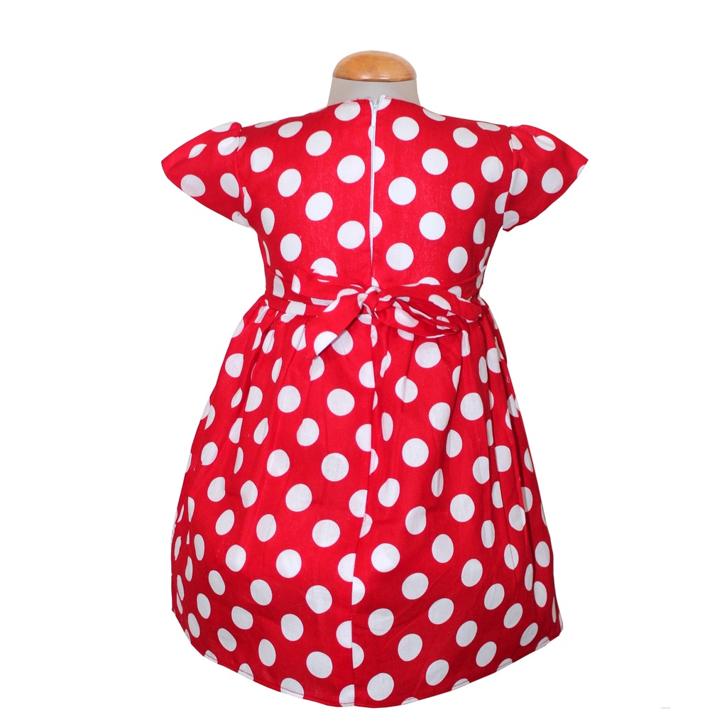 Dress Kids Monde/Pakaian Santai Anak Bahan Katun Polkadot / Midi Dress Renda Free Masker Kain