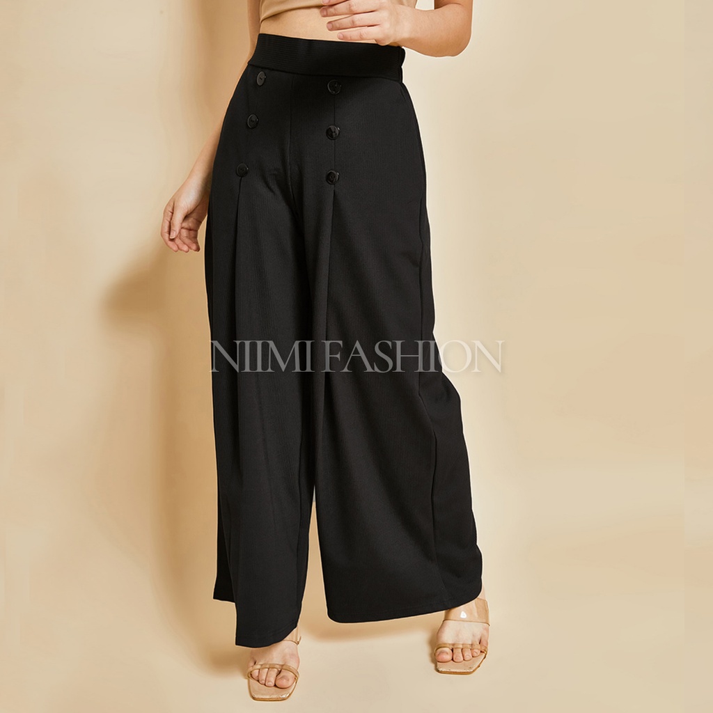 NIMI - Alona Highwaist Cullote Pants Celana Knit Pants Loose Pants Celana Kulot Wanita Knit