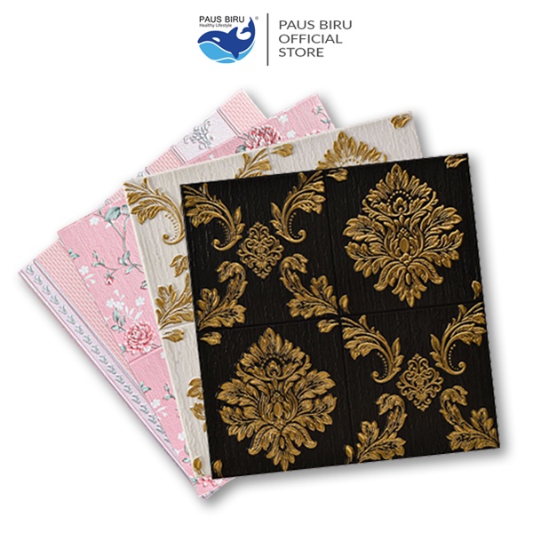 Paus Biru - Wallpaper Dinding 3D Foam Motif Batik Bunga More High Quality  Wall foam 3D Sticker