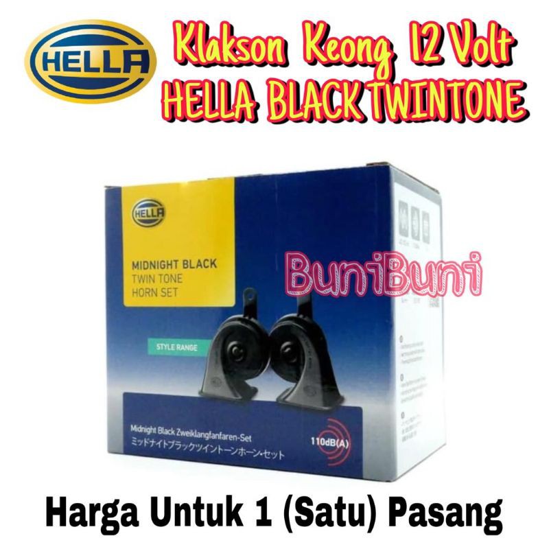 KLAKSON Keong HELLA Hitam Original Komplit Kabel Relay Untuk Mobil &amp; Motor 12 Volt (Sepasanģ)