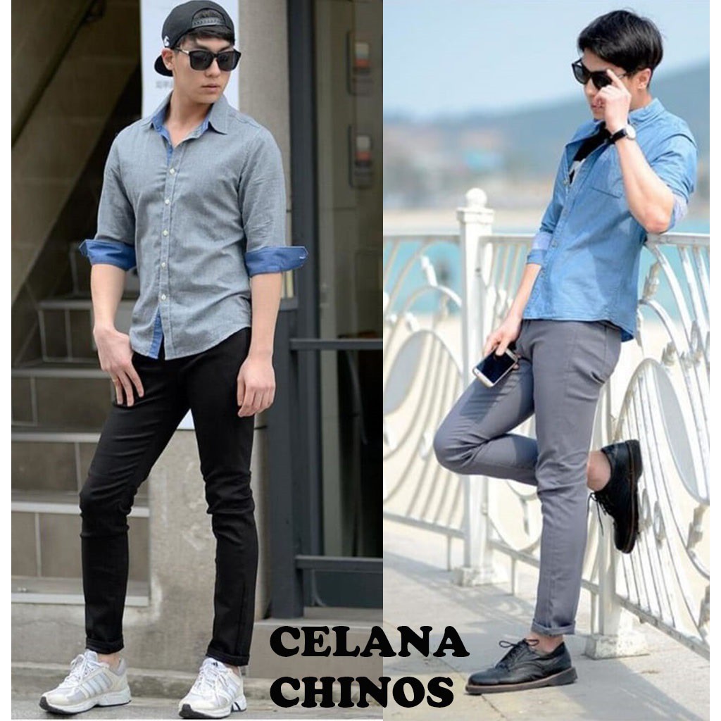 CELANA Pria SLIMFIT Panjang chino KERJA HARIAN HITAM MOCCA ABU GREY KREAM CREAM Sz 27 - 38