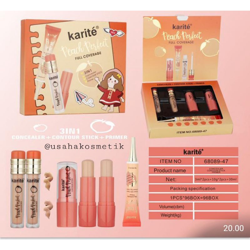 PROMO 1PAKET MAKEUP PEACH PERFECT KARITE FULL COVERAGE/ PAKET PEACH 5 IN1 NO.68089