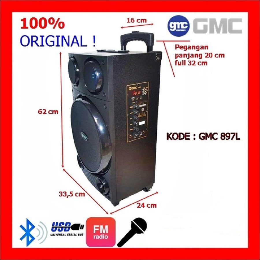 SPEAKER PORTABLE BLUETOOTH GMC 897L SPEAKER MEETING FREE MIC WIRELESS