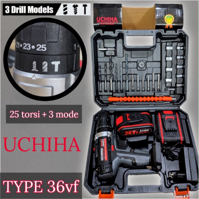 Mesin Bor Baterei Bor Cordless Impact Drill UCHIHA 36v