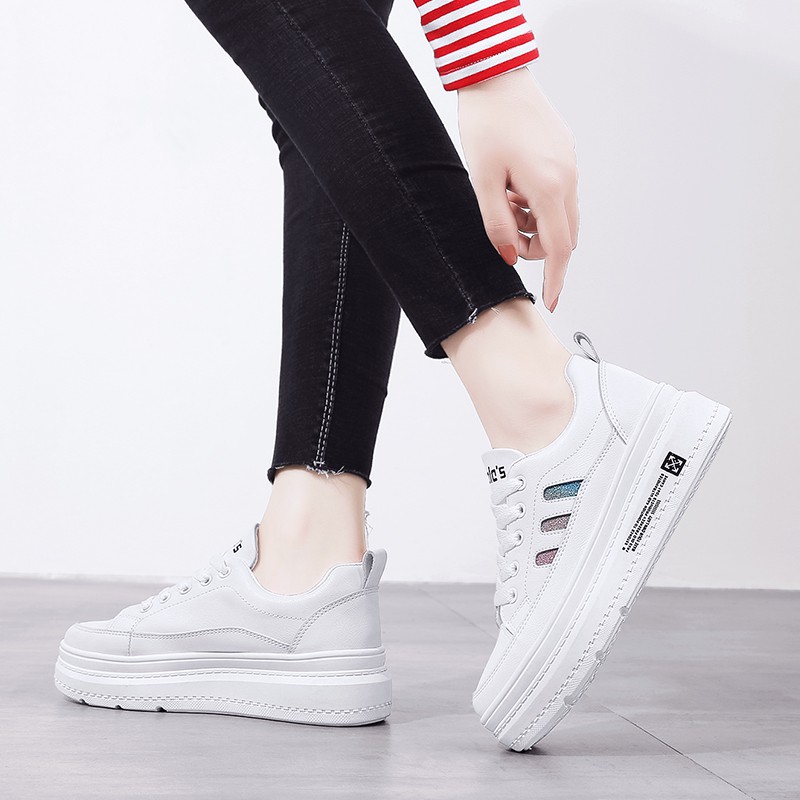 【CUCI GUDANG】 ins fashion kasual platform sepatu putih sepatu olahraga wanita ukuran 36-40