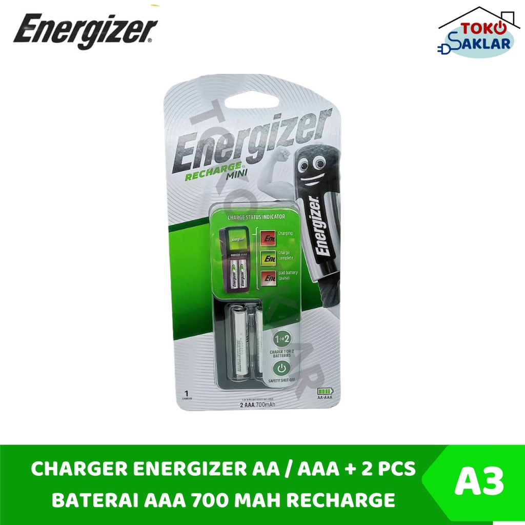 Charger Energizer AA / AAA + 2 pcs Baterai AAA 700Mah RECHARGE