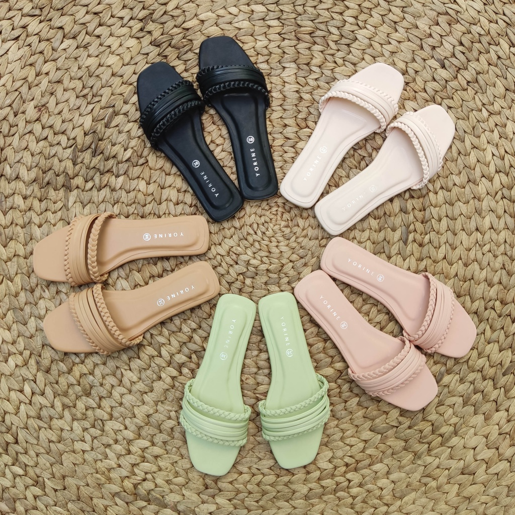 Sandal Flat Cewek Model Tali Kepang Teplek Model Kekinian Casual MULAN