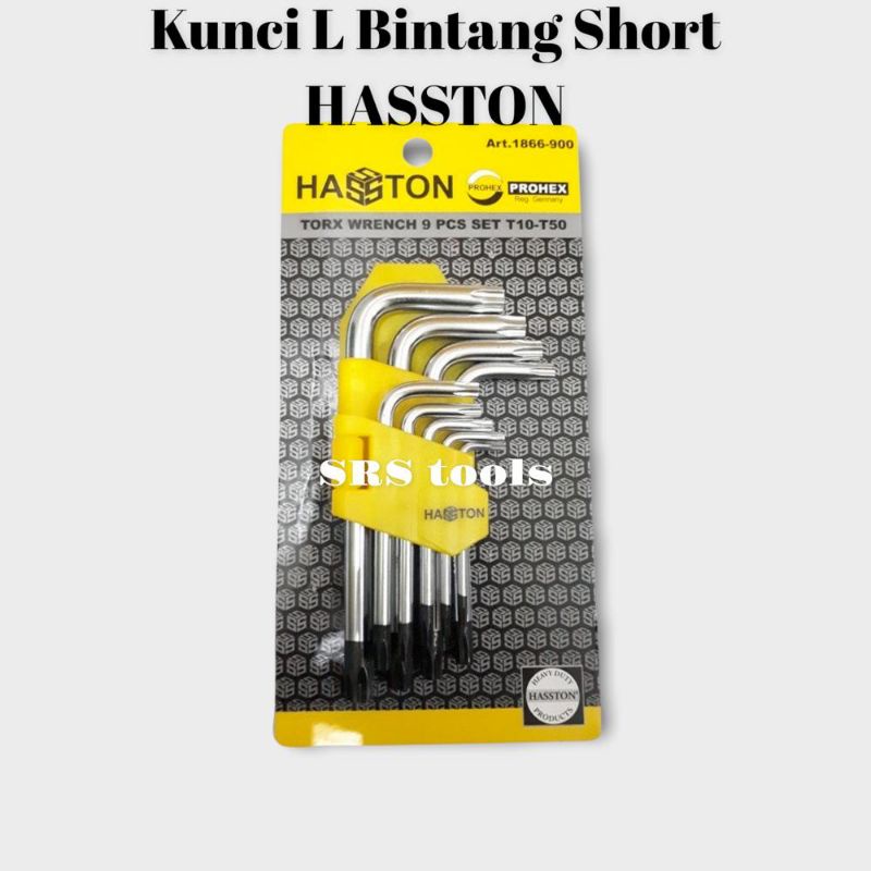 HASSTON 1866-900 Kunci L bintang set 9pcs (T10-T50) Pendek 13cm Torx Key 13 Pcs
