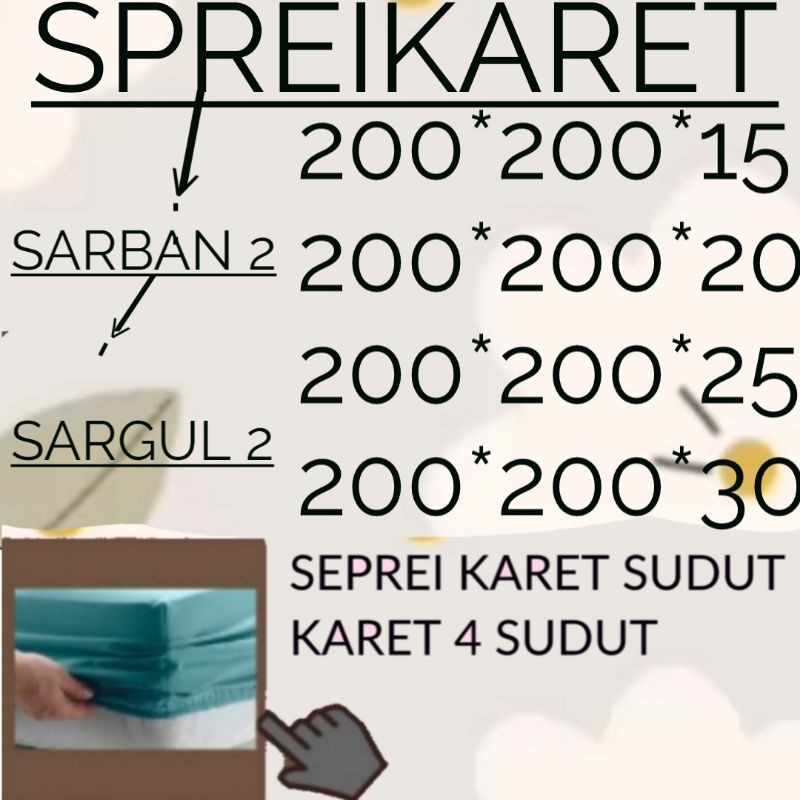 sprei karet sudut ukuran king suze  200x200x15 20,25,30