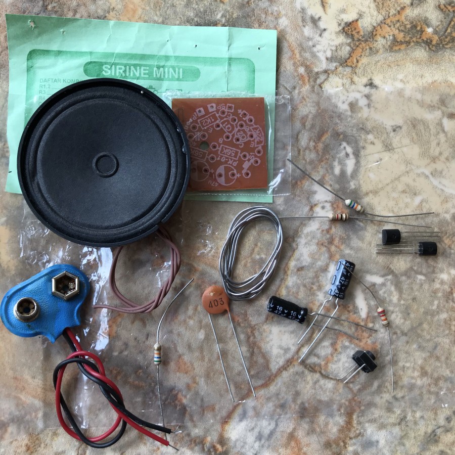 Belajar Komponen elektronika kit rangkaian sirine mini alarm no solder