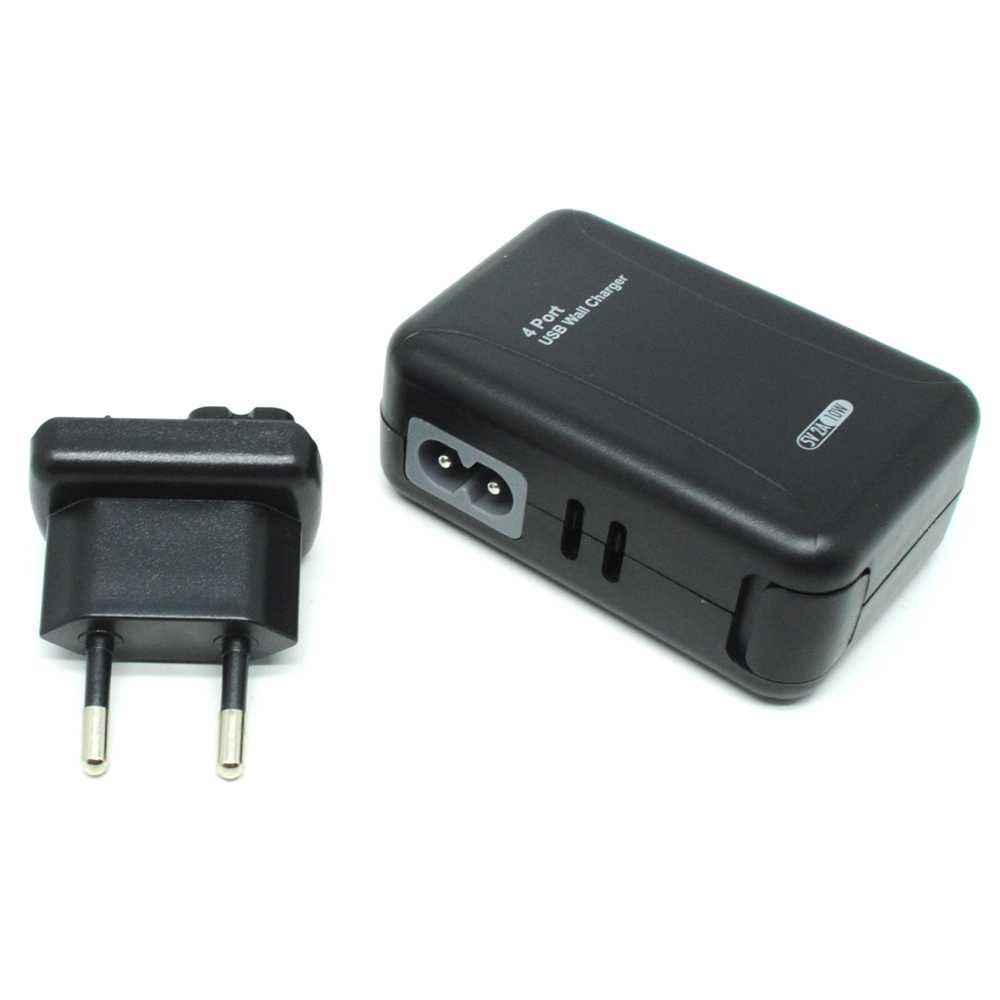 Thunder Traveler Charger 4 USB Port 5V 2A with Single EU Plugs - Hitam