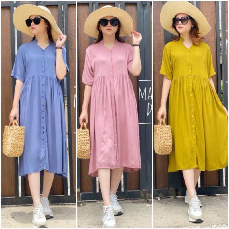 BISA COD MARCELA DRESS MARCELLA DRESS DASTER DRESS PENDEK SELUTUT BUSUI KANCING KERAH SHANGHAI KATUN