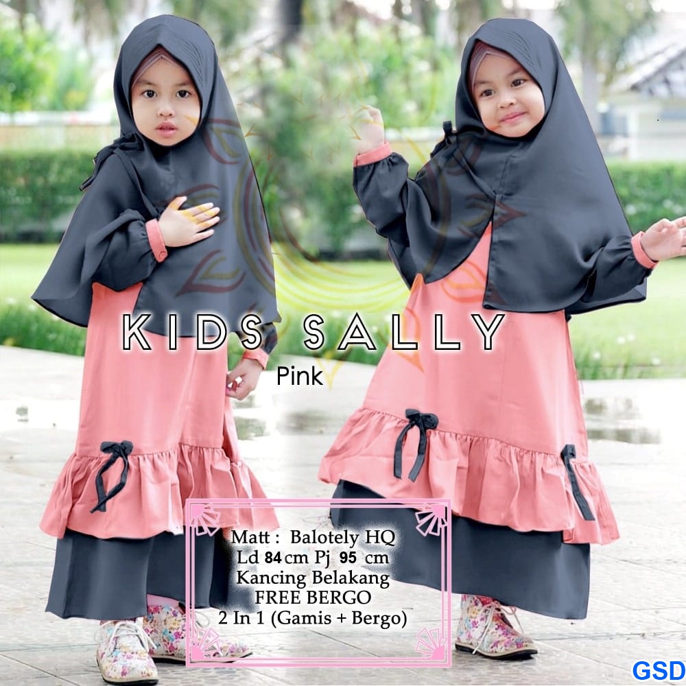 Syari sally kids/Set Gamis dan Hijab Anak Terbaru / Fashion Muslim Anak Umur 6-8 Tahun