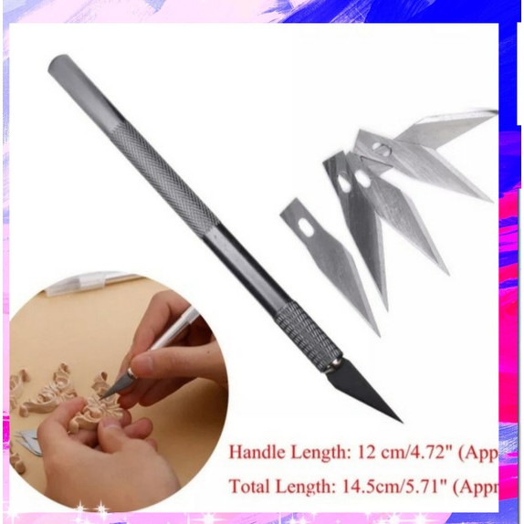 

1set Hobby knife / art knife / art pen cutter cutting plus dengan bonus refill 5pcs