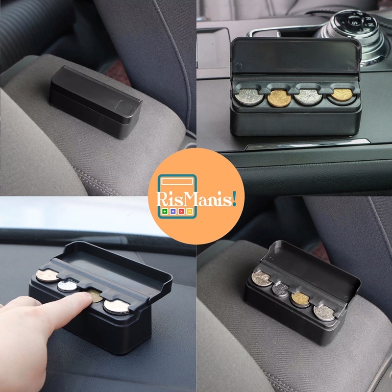 CAR COIN ORGANIZER - Kotak Tempat Penyimpan Koin Uang Receh 4 Slot Dashboard Mobil Rapi Anti Ribet